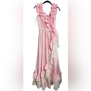 Vintage 1980s Pink Ruffle Dress Cottage Couture, Barbiecore. Size small